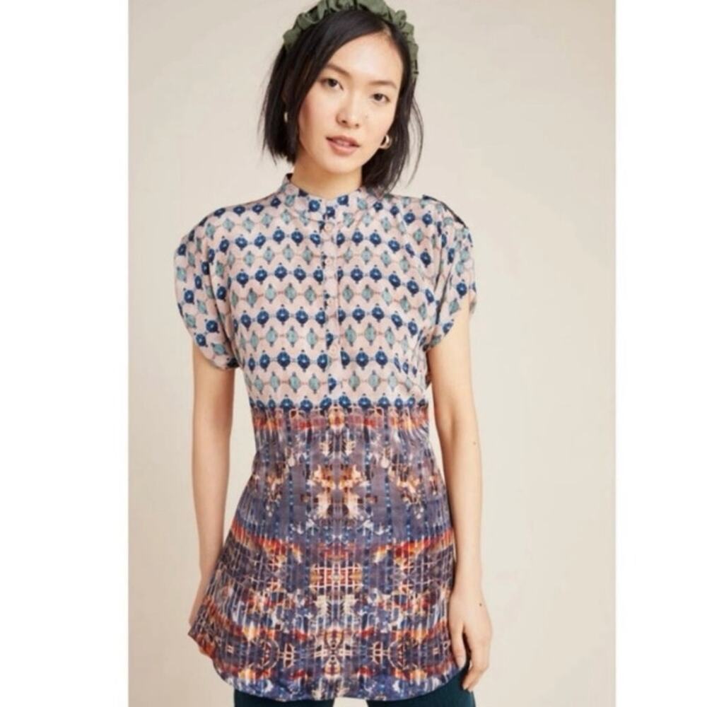 NWT Anthropologie Bhanuni by Jyoti Azalea Silky Patterned Tunic Top size XS